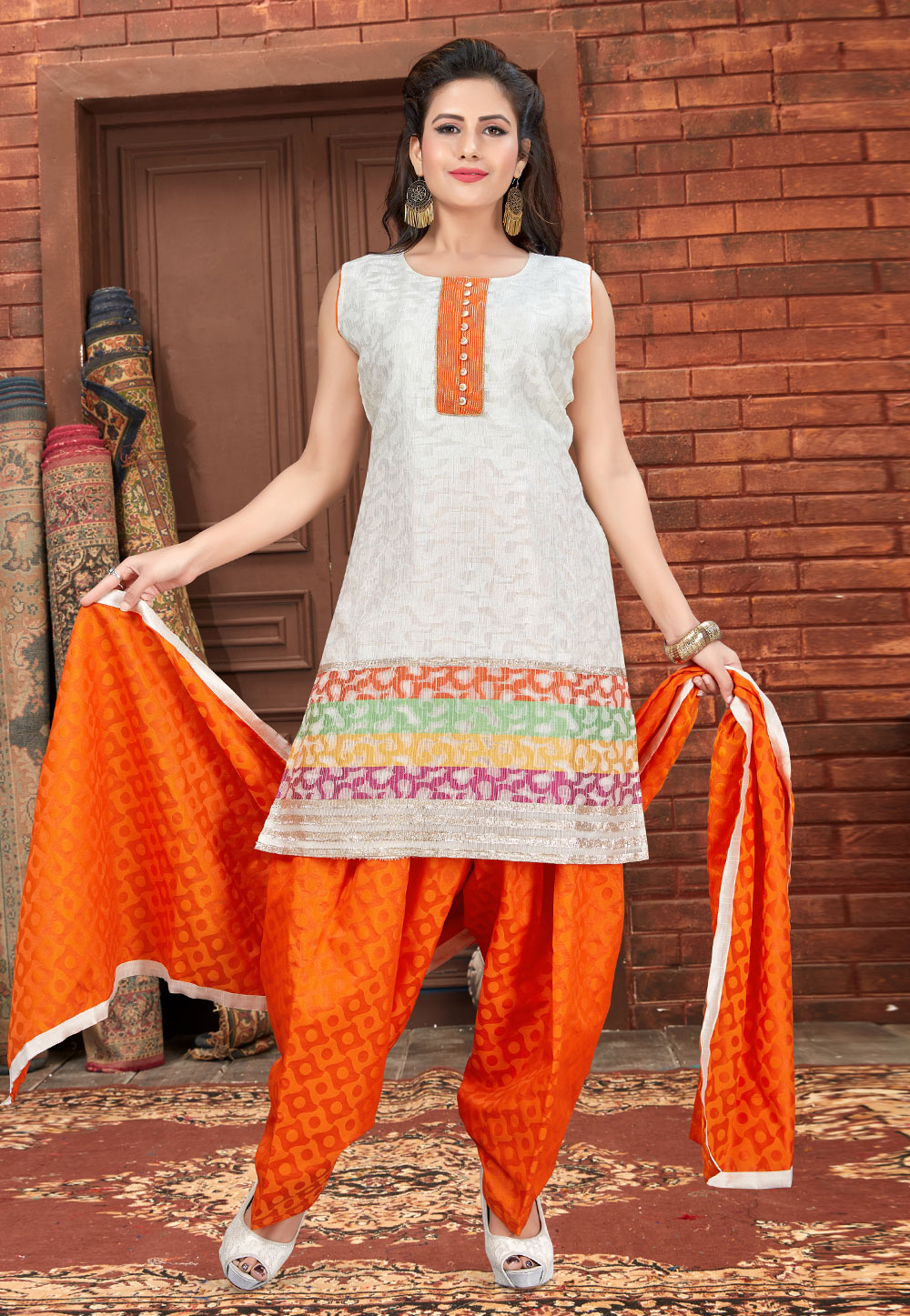Off White Banglori Silk Readymade Punjabi Suit 222221