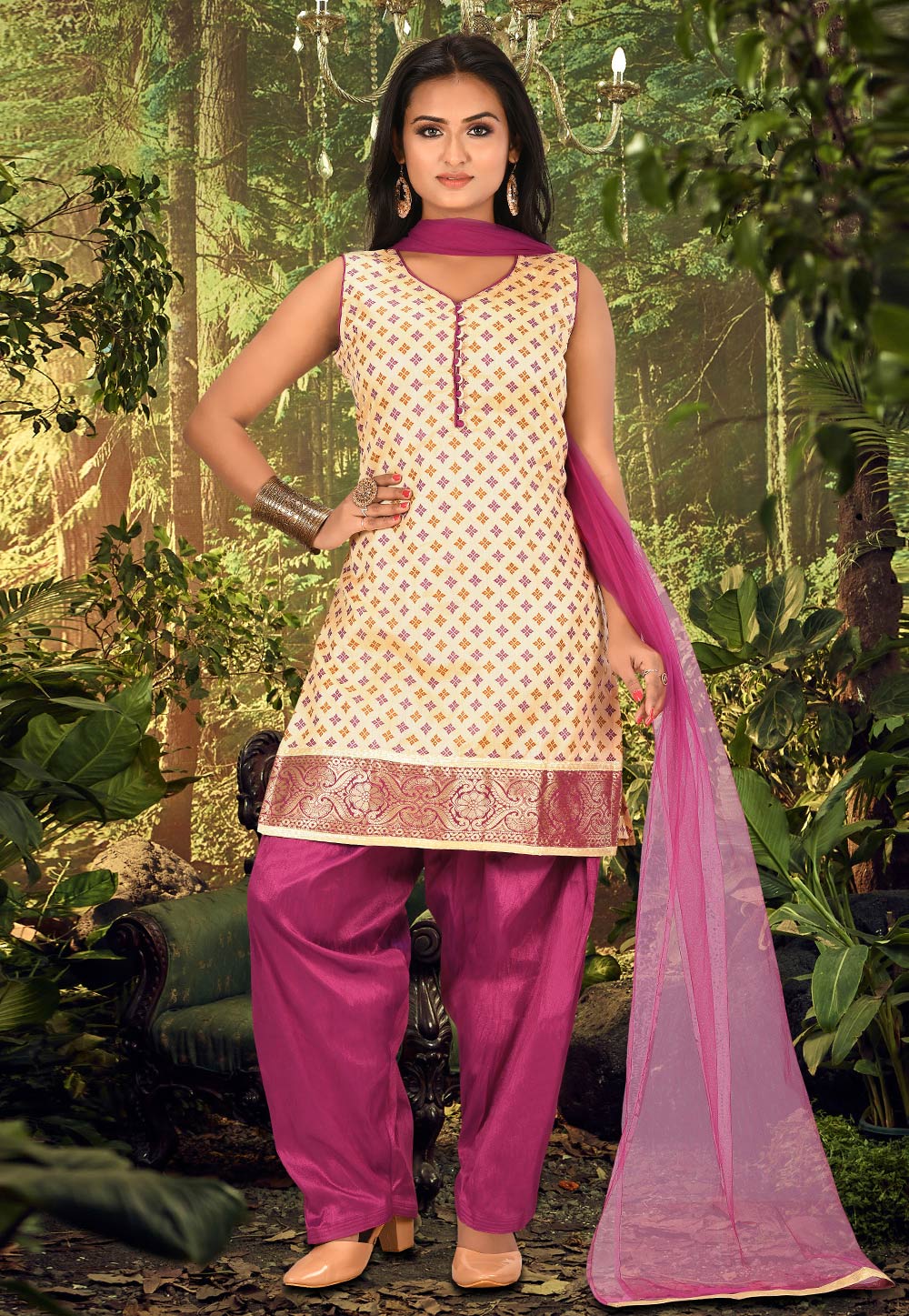 Cream Banglori Silk Readymade Punjabi Suit 222225