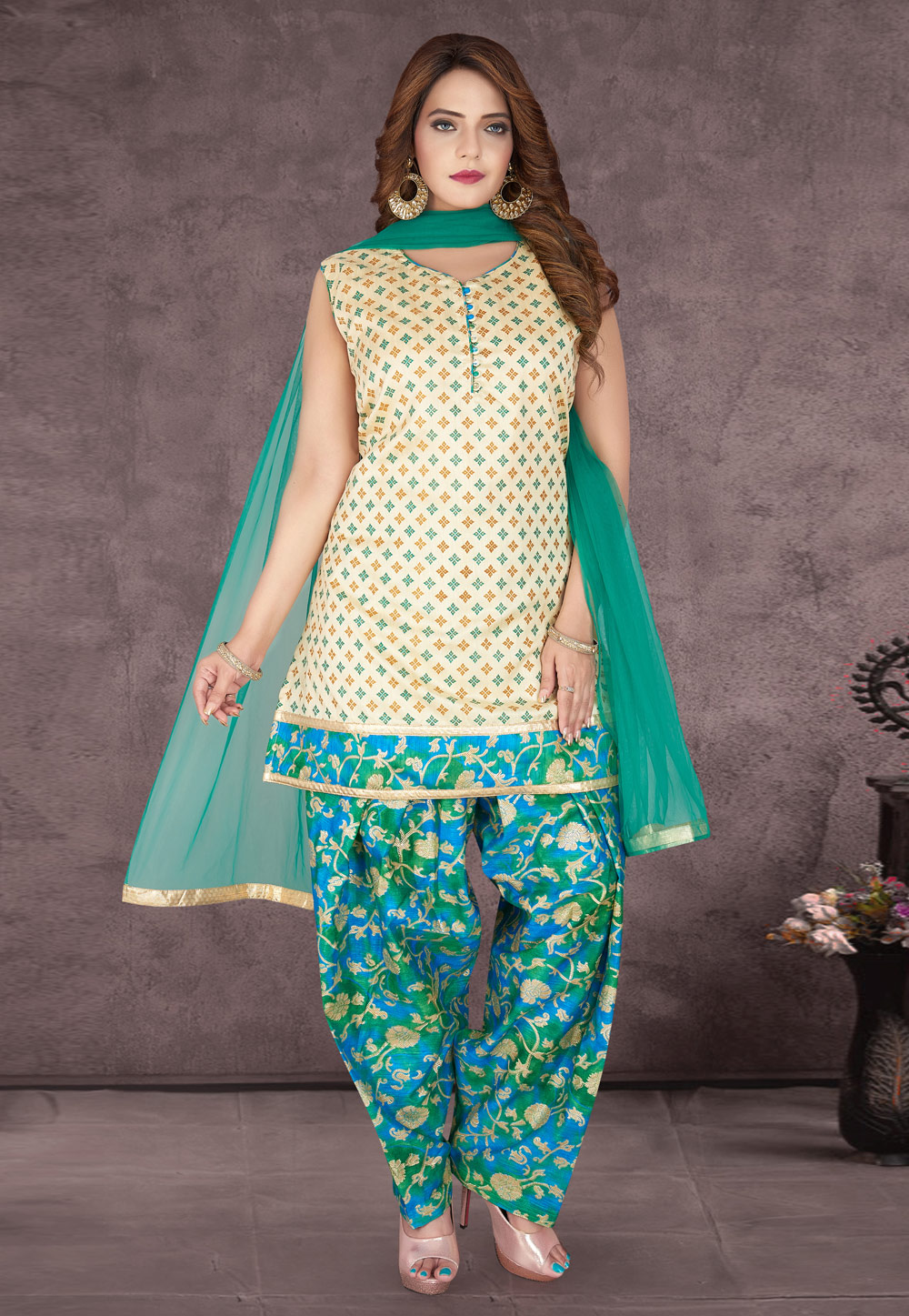 Cream Banglori Silk Readymade Punjabi Suit 238711