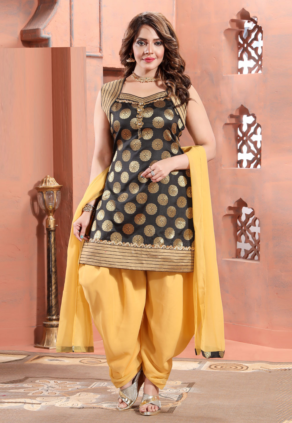 Buy Online Cotton Patiala Salwar With Dupatta Black Color Patiala Dupatta –  Lady India