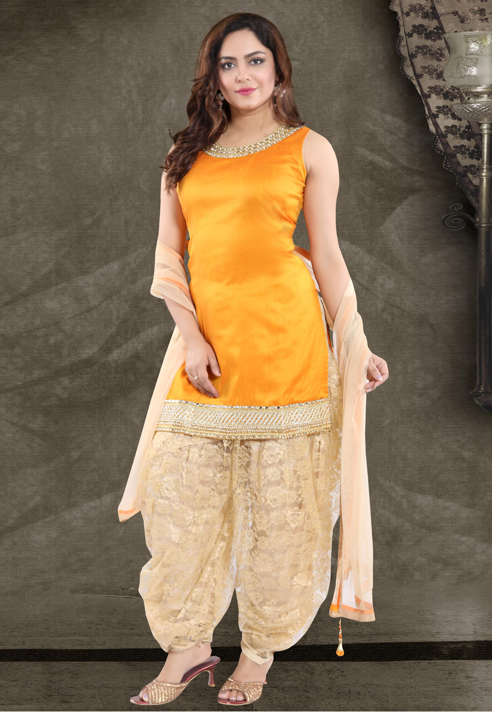 Orange Banglori Silk Readymade Punjabi Suit 167463