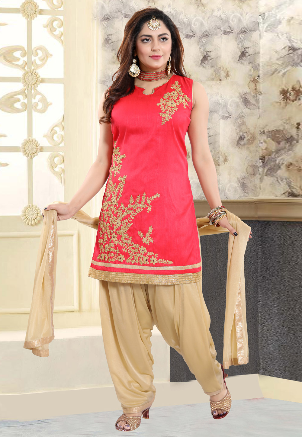 Magenta Silk Readymade Patiala Suit 167476