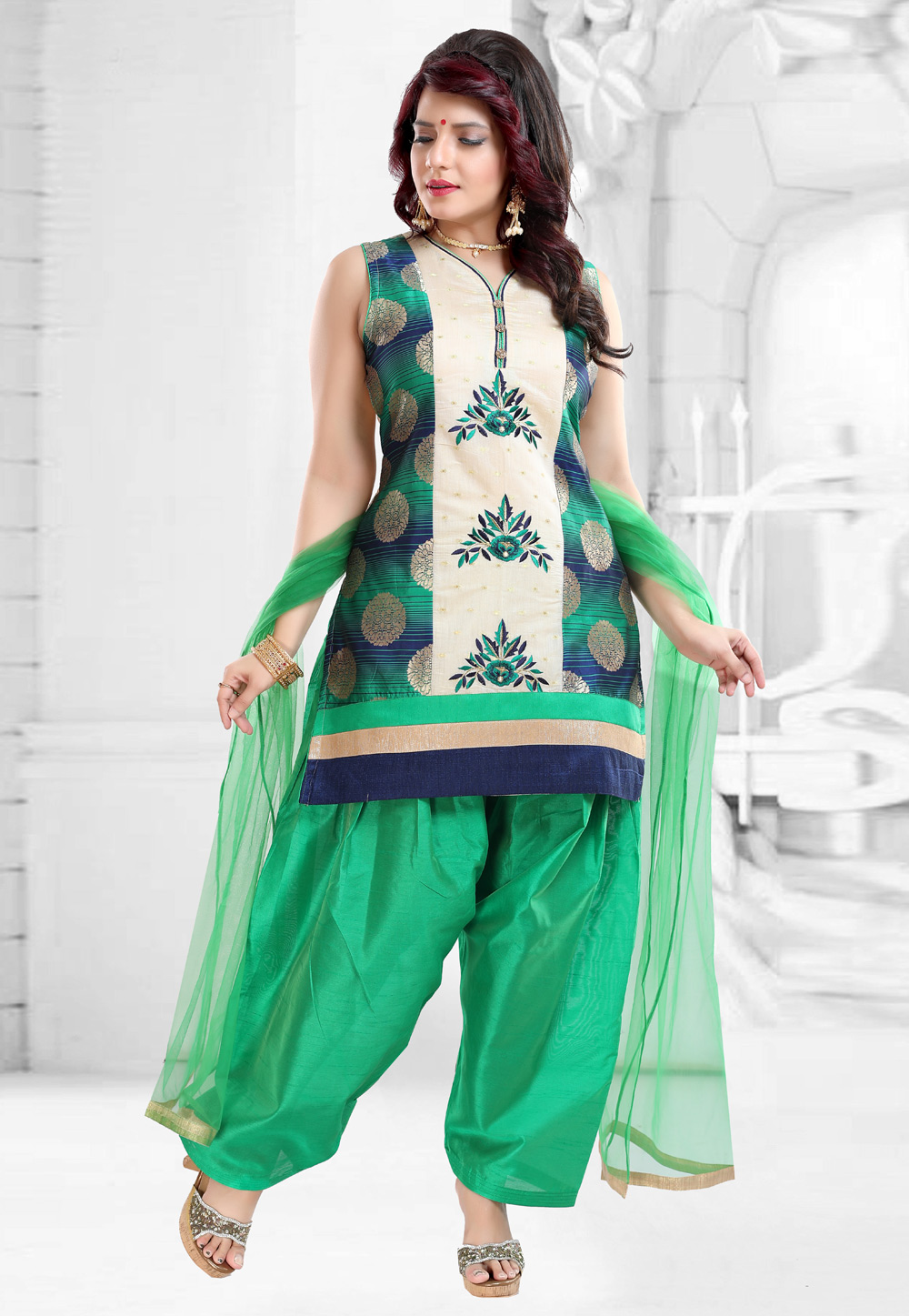 Green Banglori Silk Readymade Punjabi Suit 197877