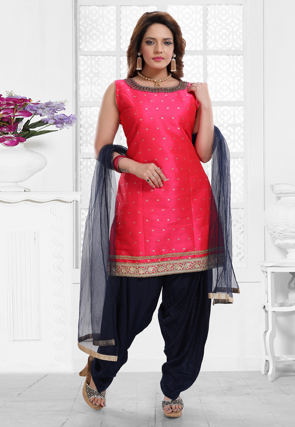 Pink Silk Readymade Punjabi Suit 200337