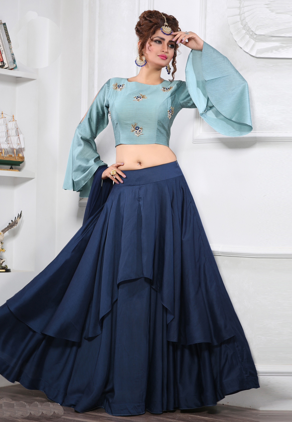 Navy Blue Art Silk Readymade Designer Lehenga Choli 212857