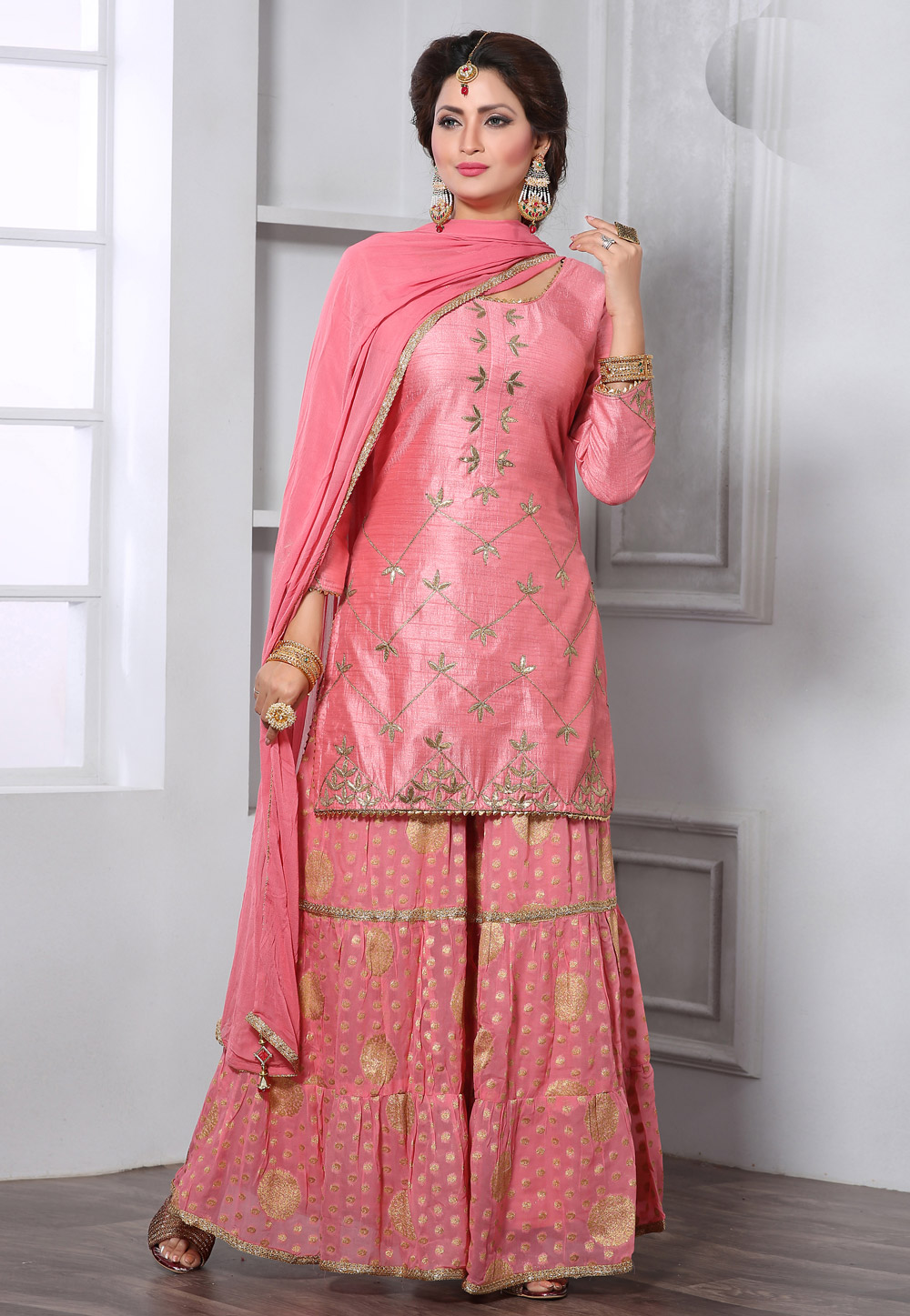 Pink Art Silk Readymade Sharara Suit 213200