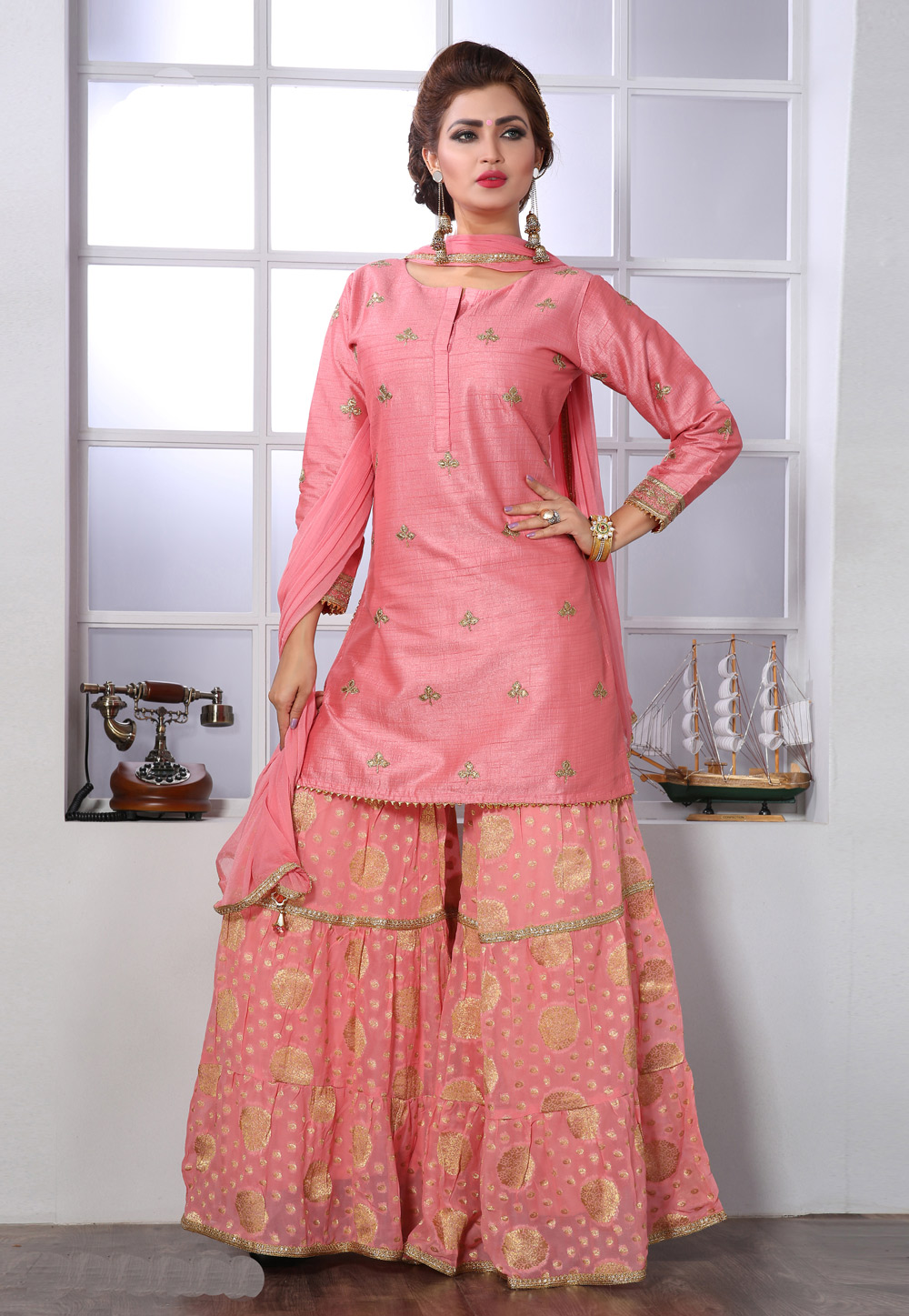 Pink Art Silk Readymade Sharara Suit 213210