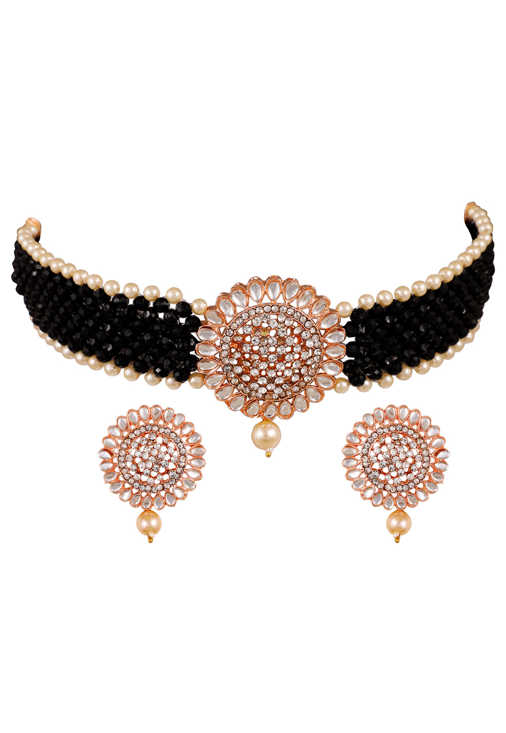 Black Alloy Artificial Stone Necklace Set Earrings 254173