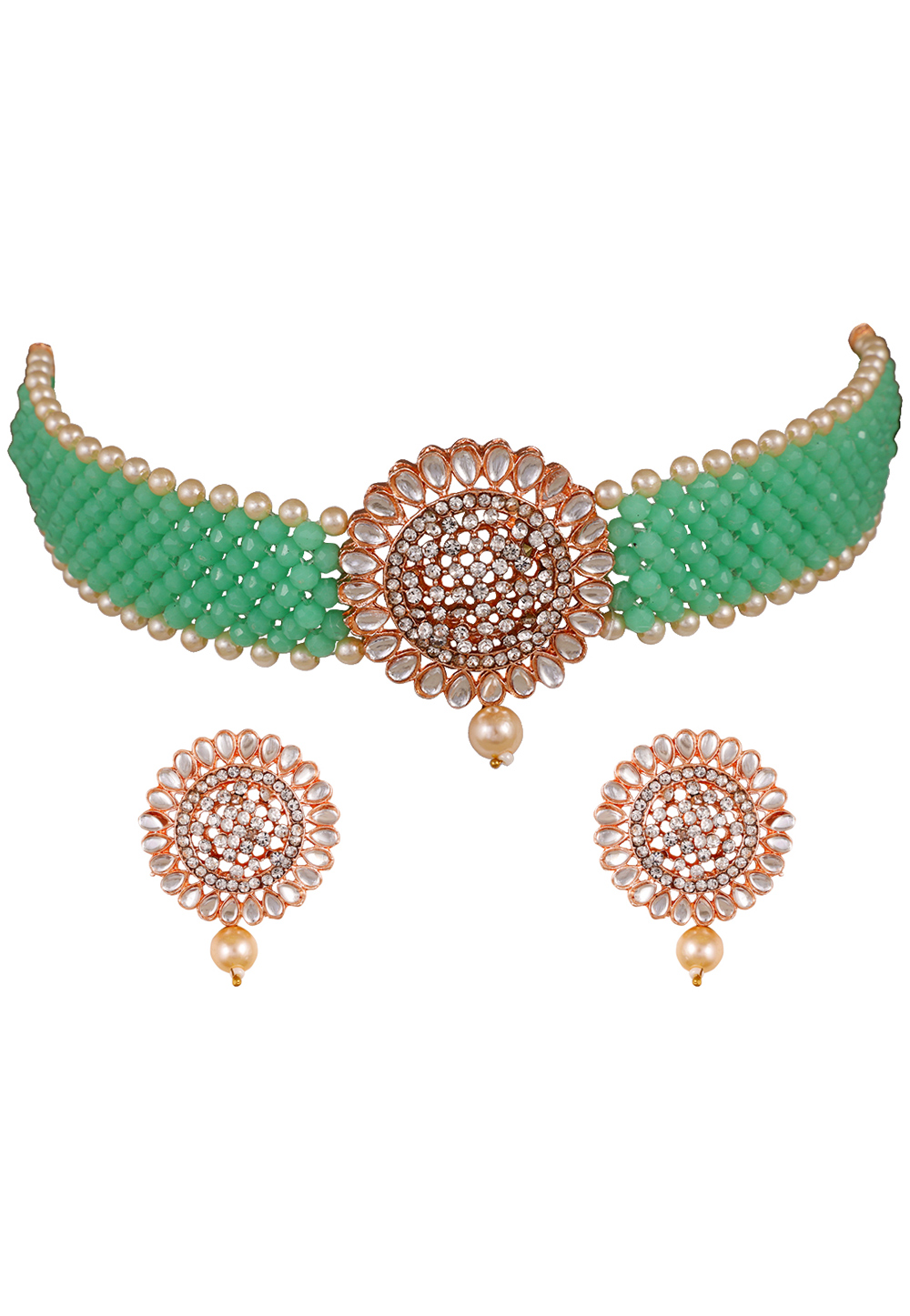 Light Green Alloy Artificial Stone Necklace Set Earrings 254177