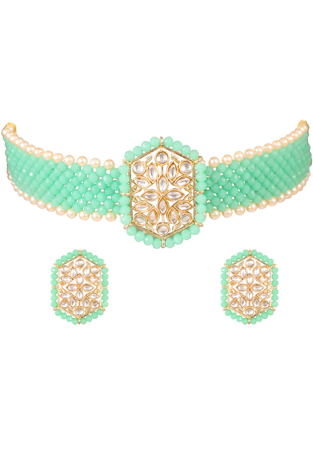 Light Green Alloy Artificial Stone Necklace Set Earrings 254181