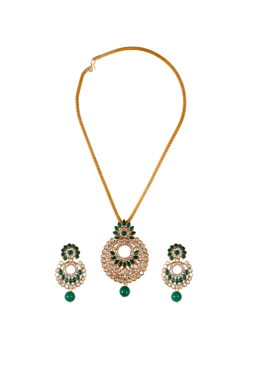 Green Alloy Artificial Stone Necklace Set Earrings 254185