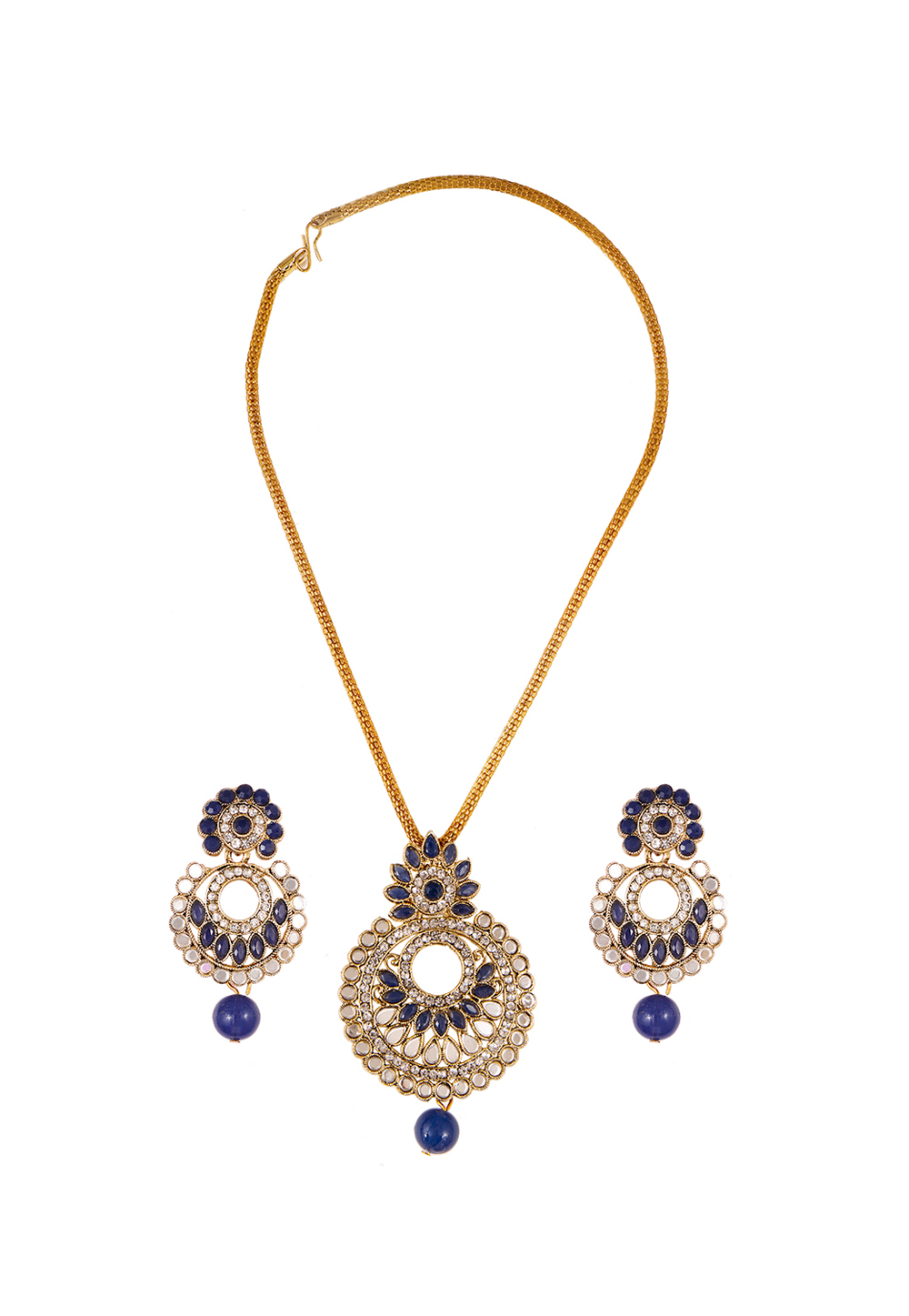 Navy Blue Alloy Artificial Stone Necklace Set Earrings 254186
