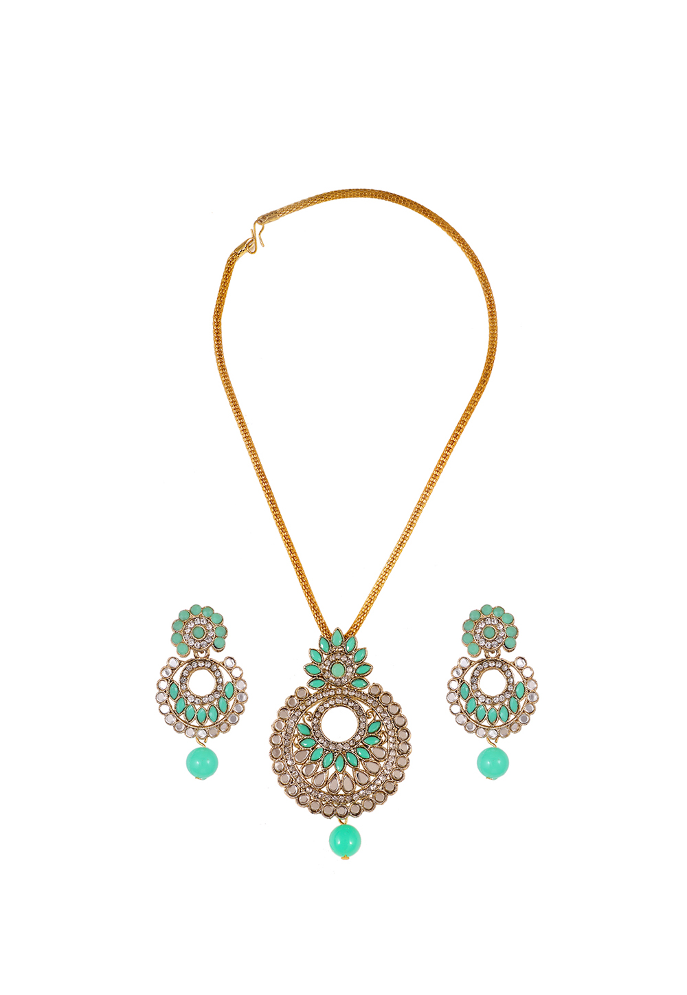 Light Green Alloy Artificial Stone Necklace Set Earrings 254188