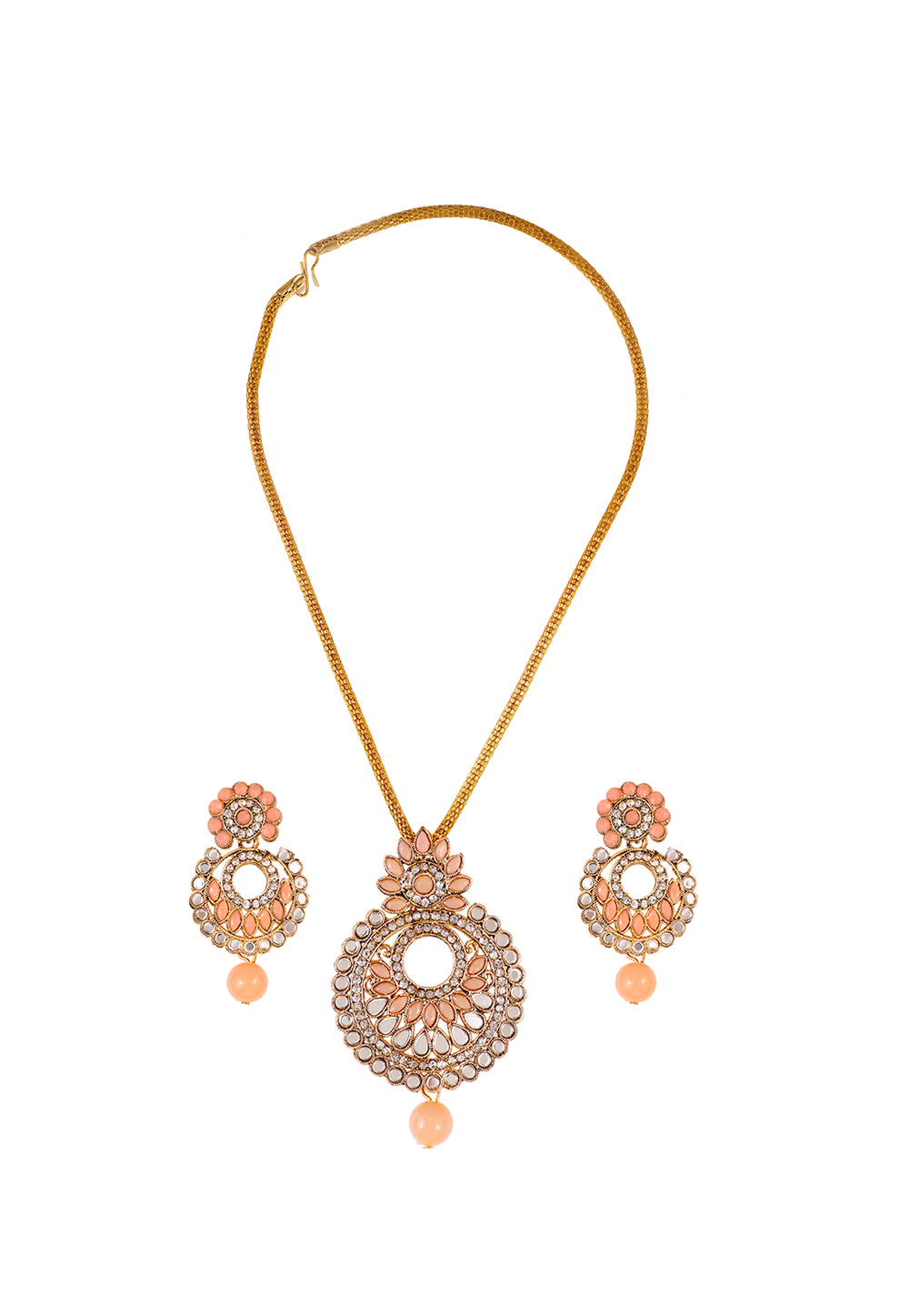 Peach Alloy Artificial Stone Necklace Set Earrings 254190