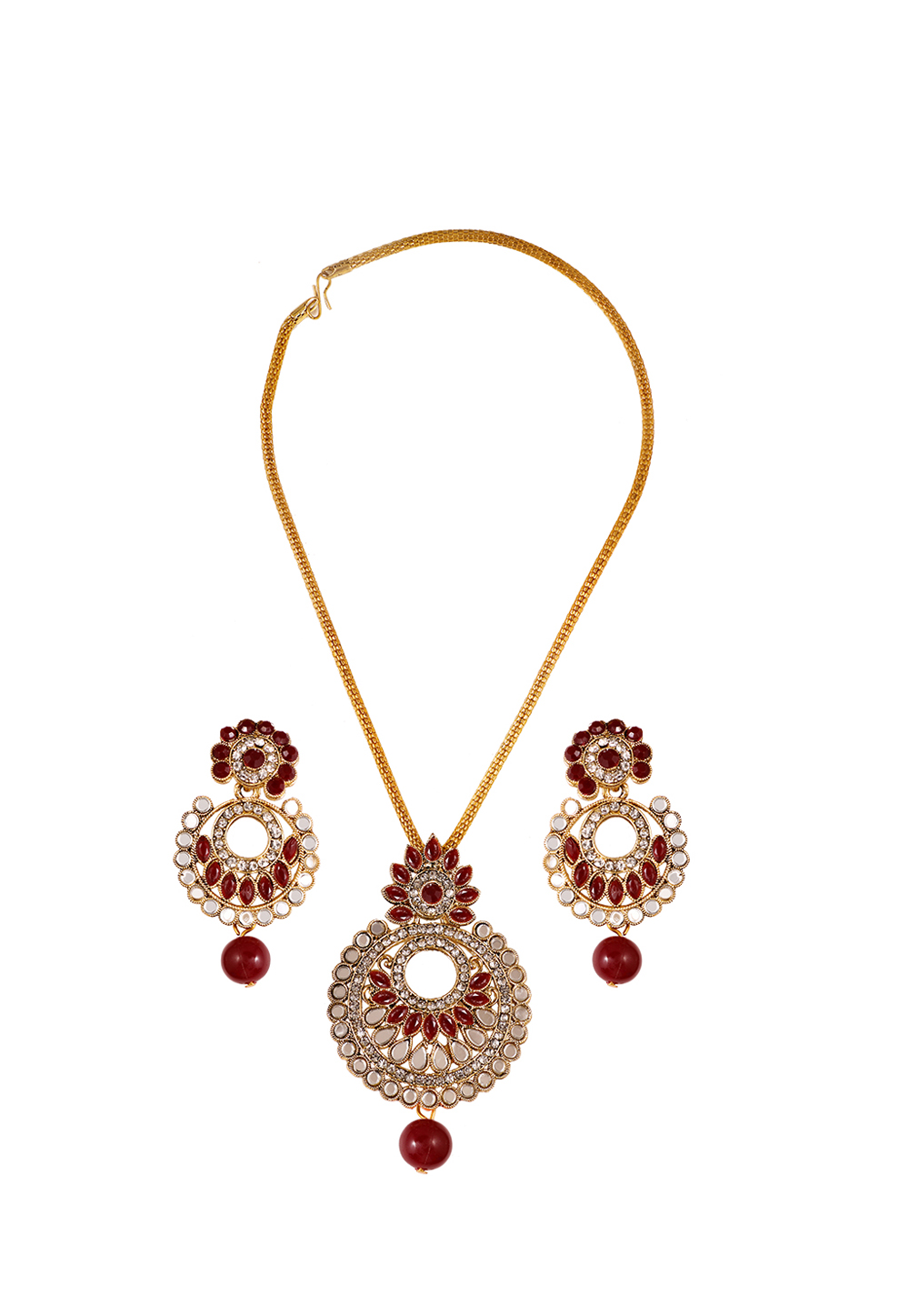 Maroon Alloy Artificial Stone Necklace Set Earrings 254192