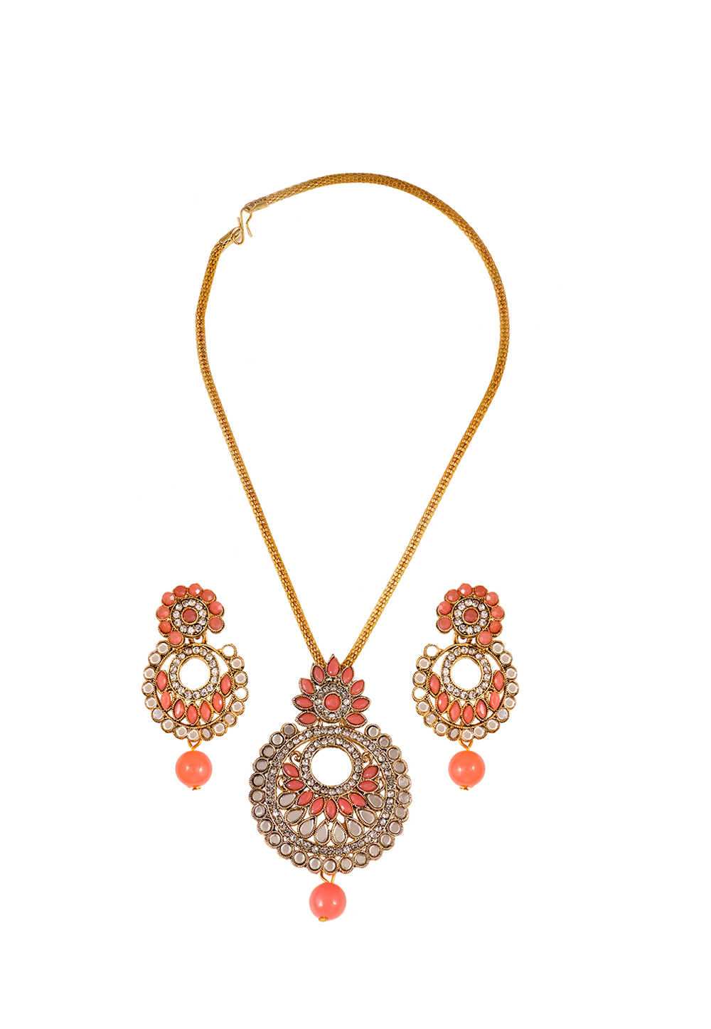 Orange Alloy Artificial Stone Necklace Set Earrings 254193