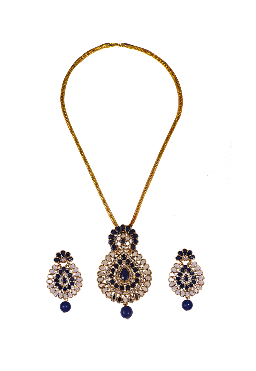 Navy Blue Alloy Artificial Stone Necklace Set Earrings 254196