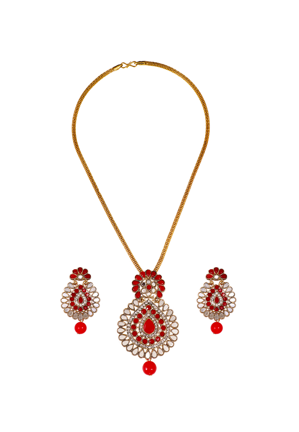 Red Alloy Artificial Stone Necklace Set Earrings 254197