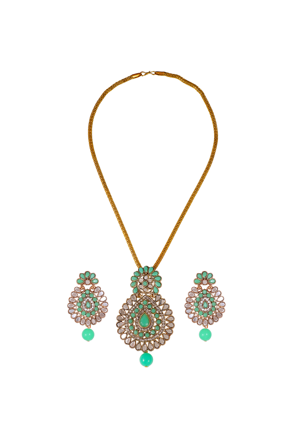 Light Green Alloy Artificial Stone Necklace Set Earrings 254203