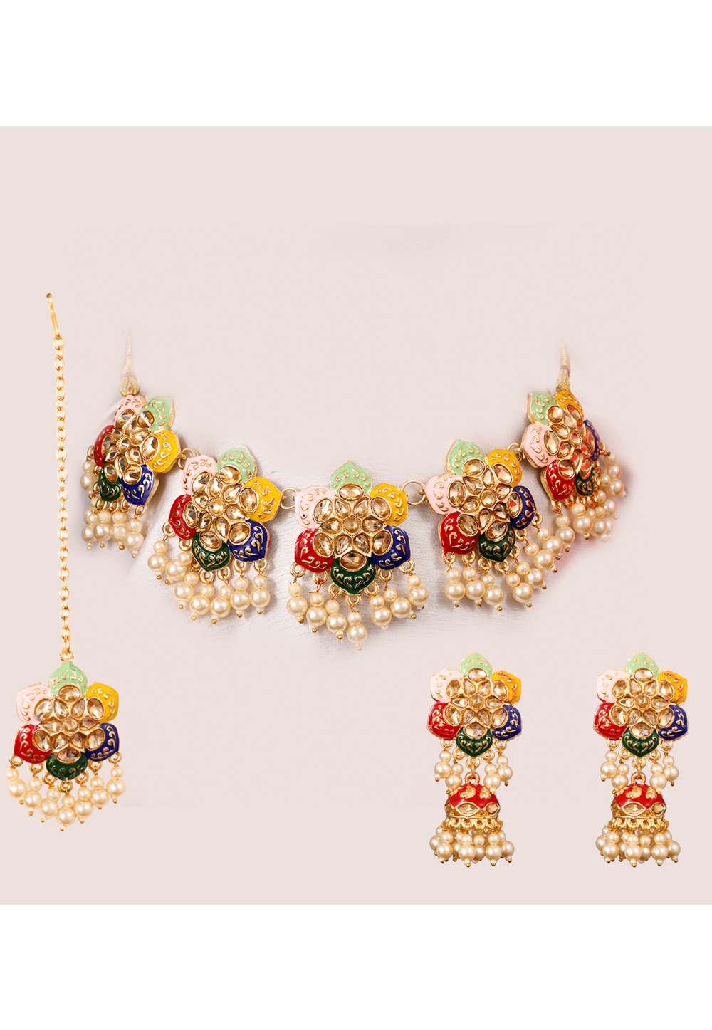 Multicolor Alloy Artificial Stone Necklace Set Earrings 254205