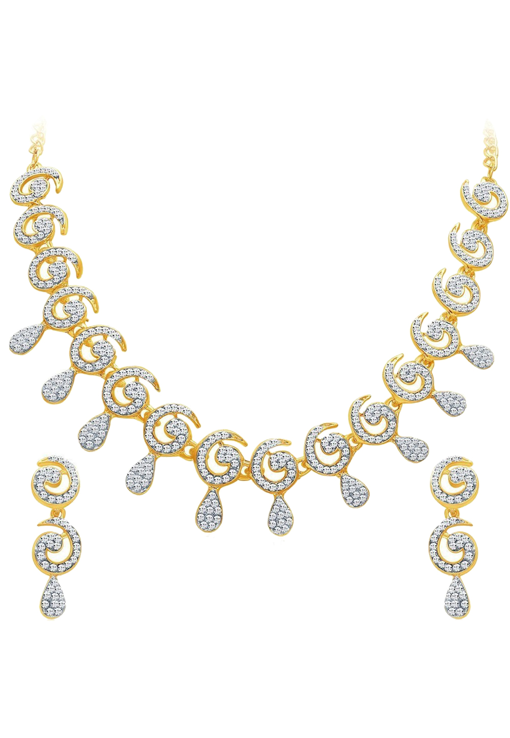 Golden Zinc Necklace Set With Earrings 199512