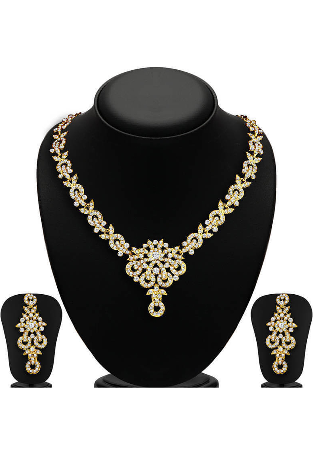 Golden Zinc Necklace Set With Earrings 199513