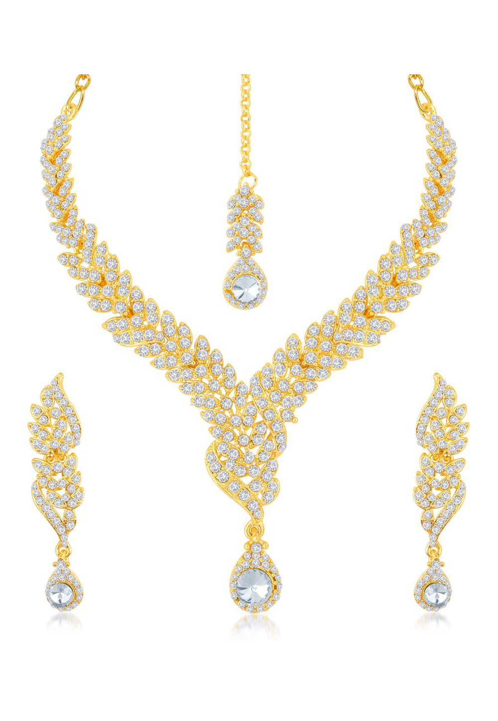 Golden Zinc Necklace Set With Earrings and Maang Tikka 191702