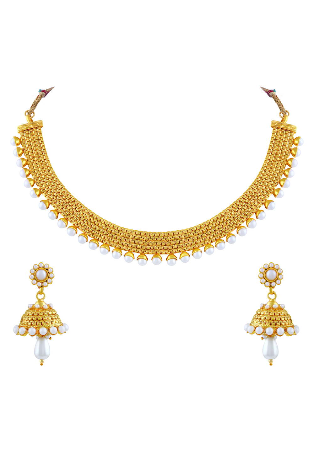 Golden Zinc Necklace Set With Earrings 191718