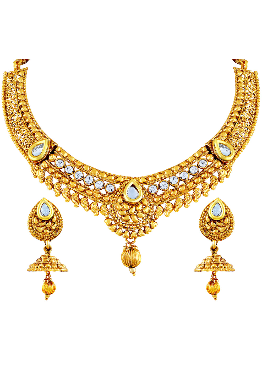 Golden Zinc Necklace Set With Earrings 191720