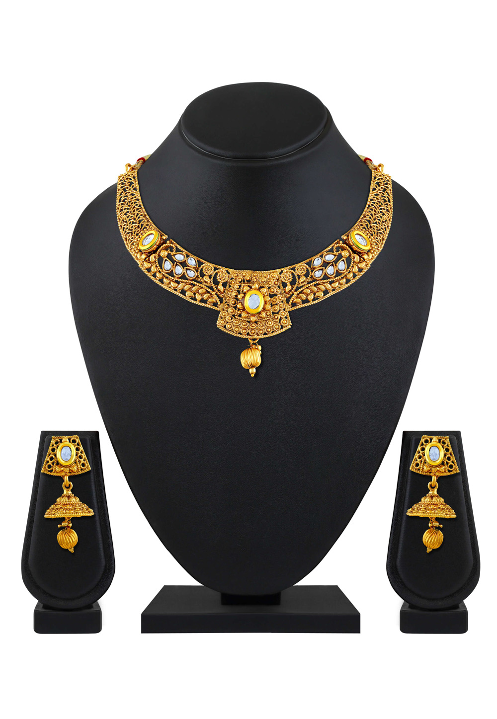 Golden Zinc Necklace Set With Earrings 199520