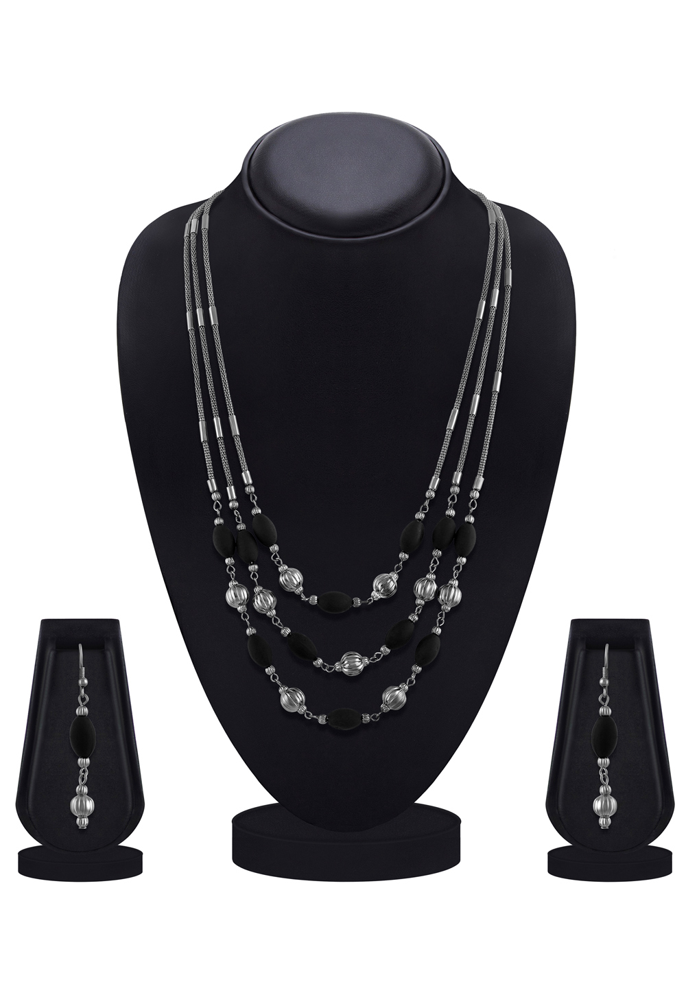 Black Alloy Necklace Set With Earrings 199521