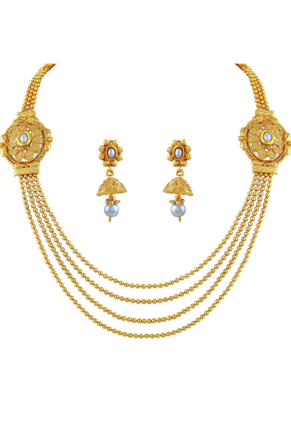 Golden Zinc Necklace Set With Earrings 191737