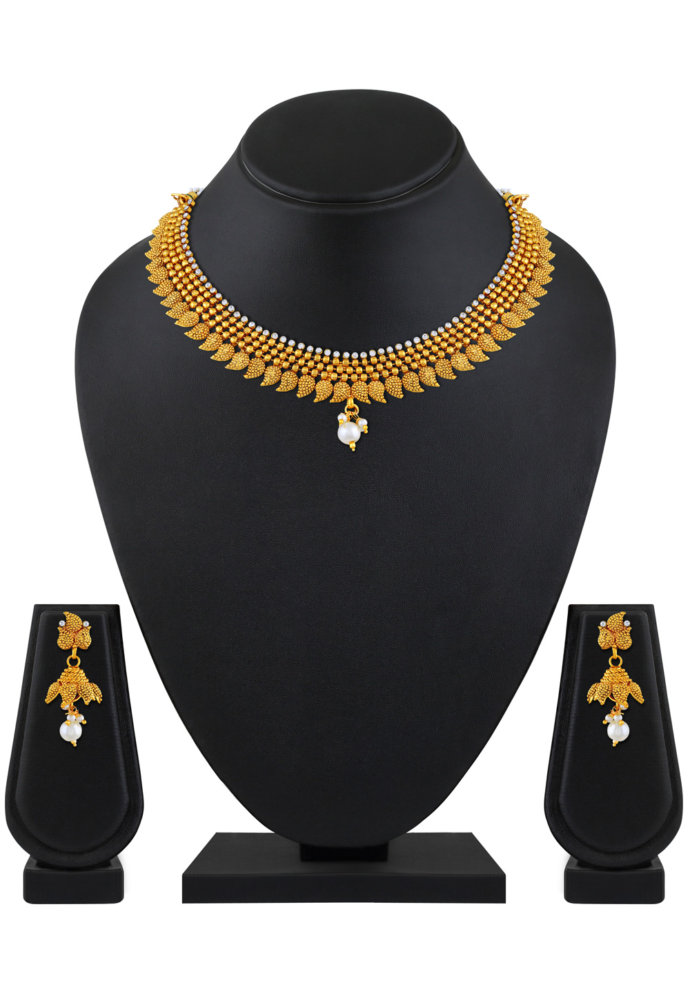 Golden Copper Necklace Set With Earrings 199523