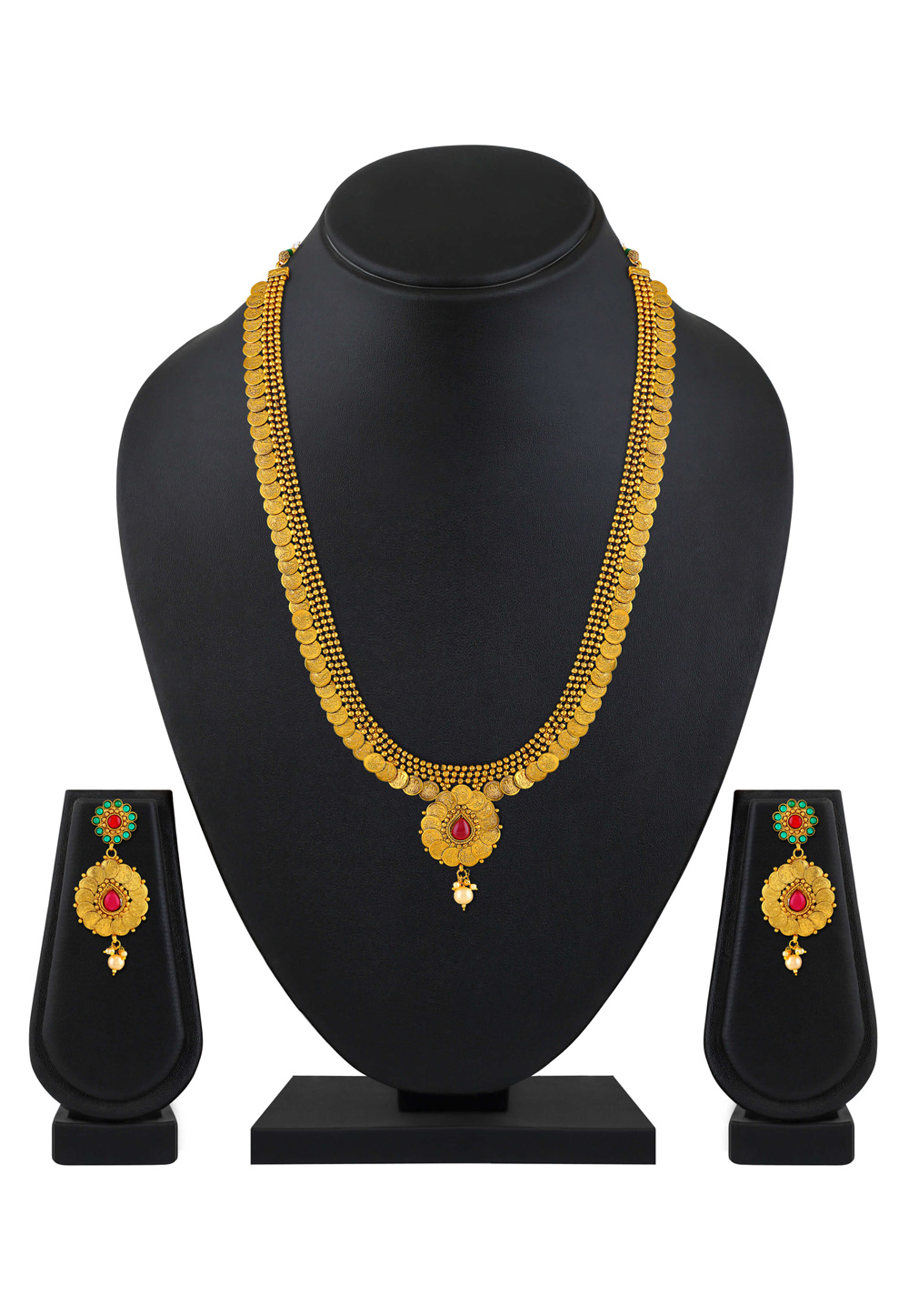 Golden Copper Necklace Set With Earrings 199524