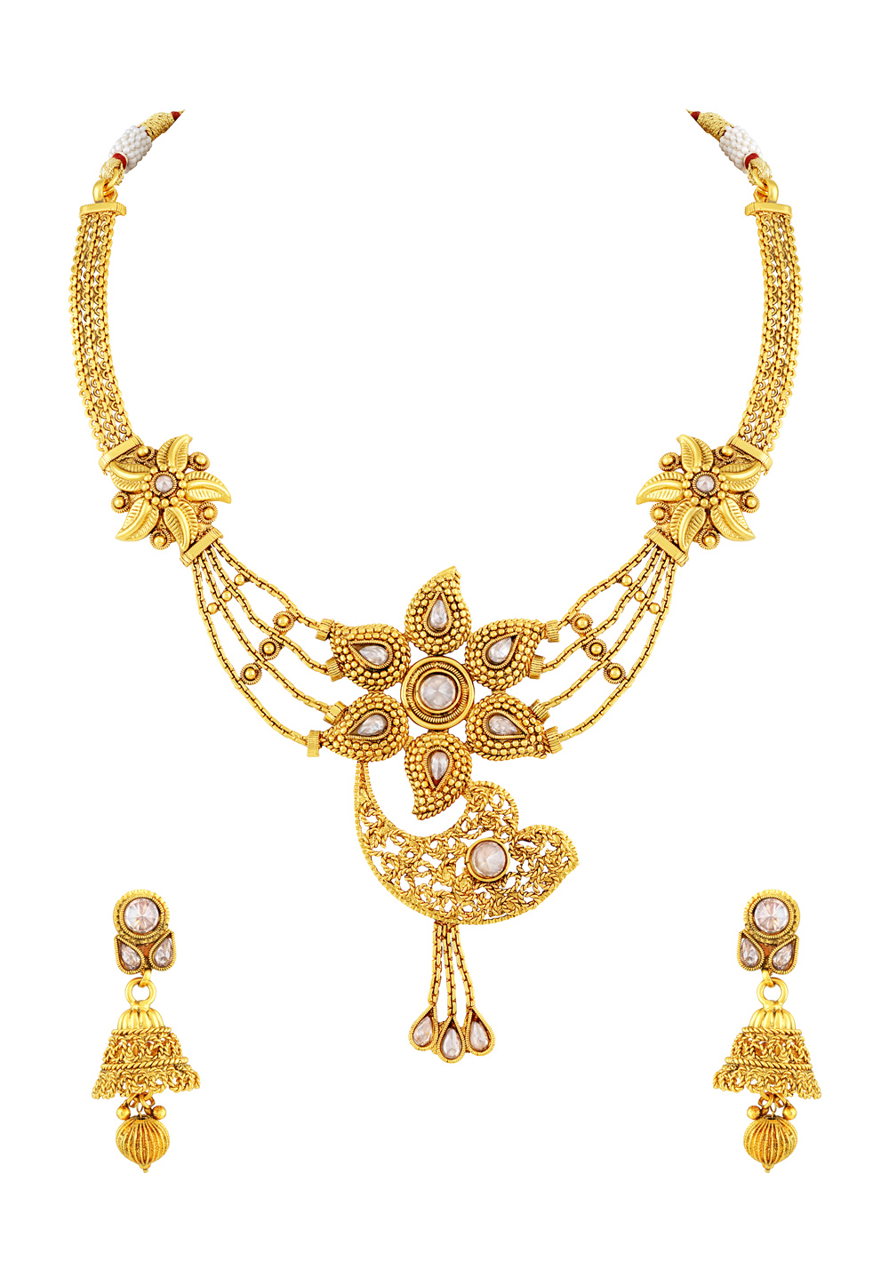 Golden Copper Necklace Set With Earrings 191754