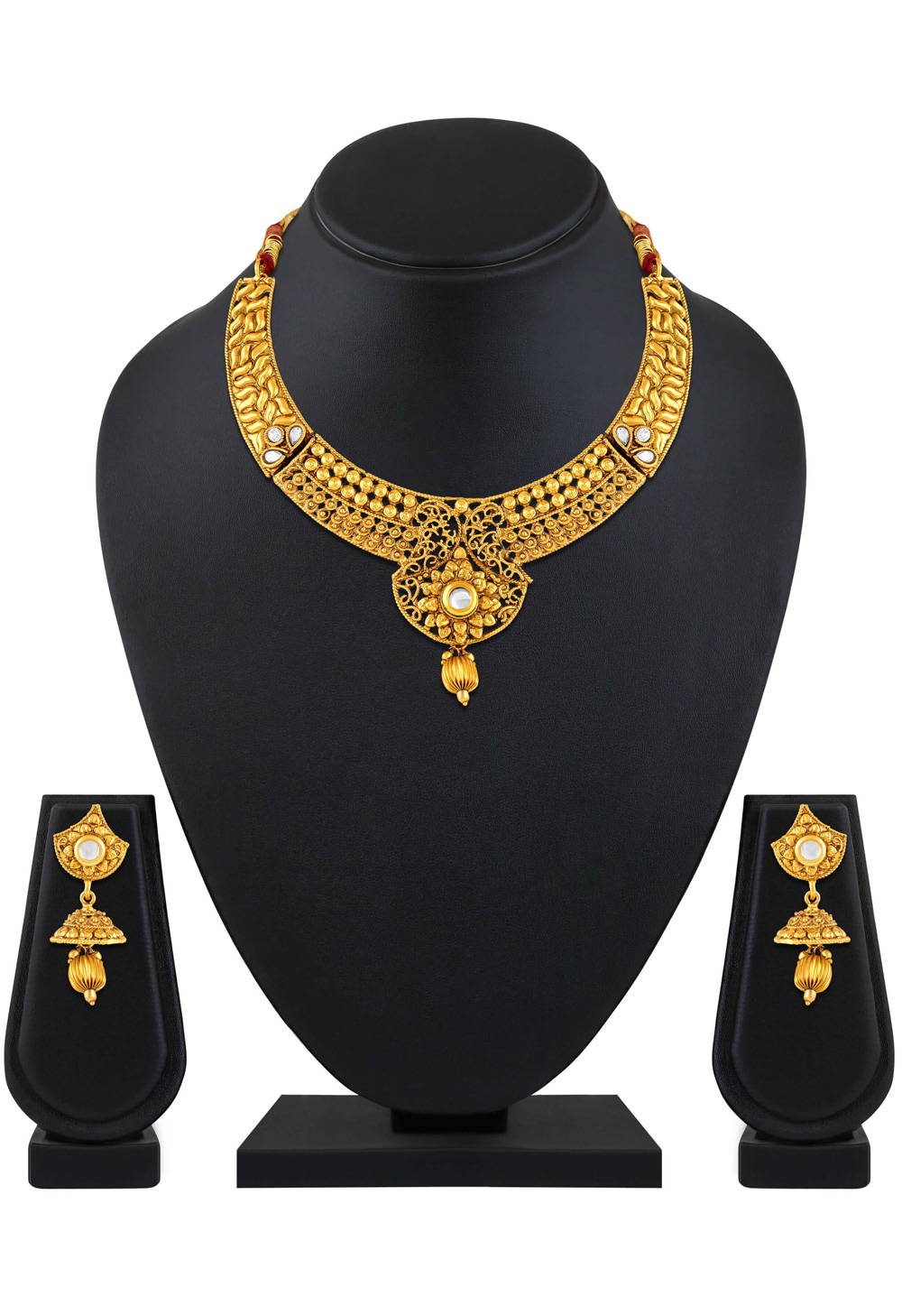 Golden Zinc Necklace Set With Earrings 199525