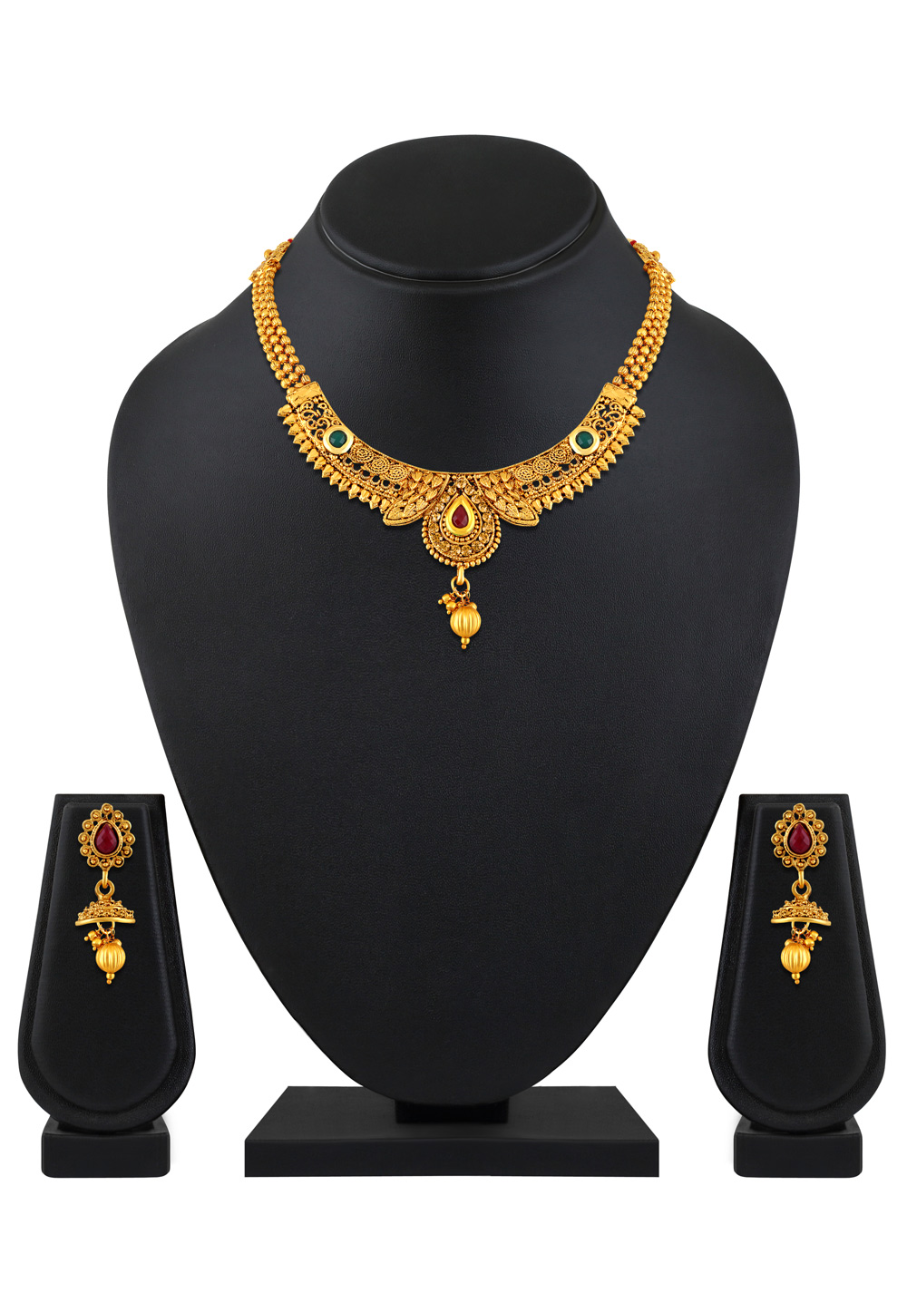 Golden Zinc Necklace Set With Earrings 199528