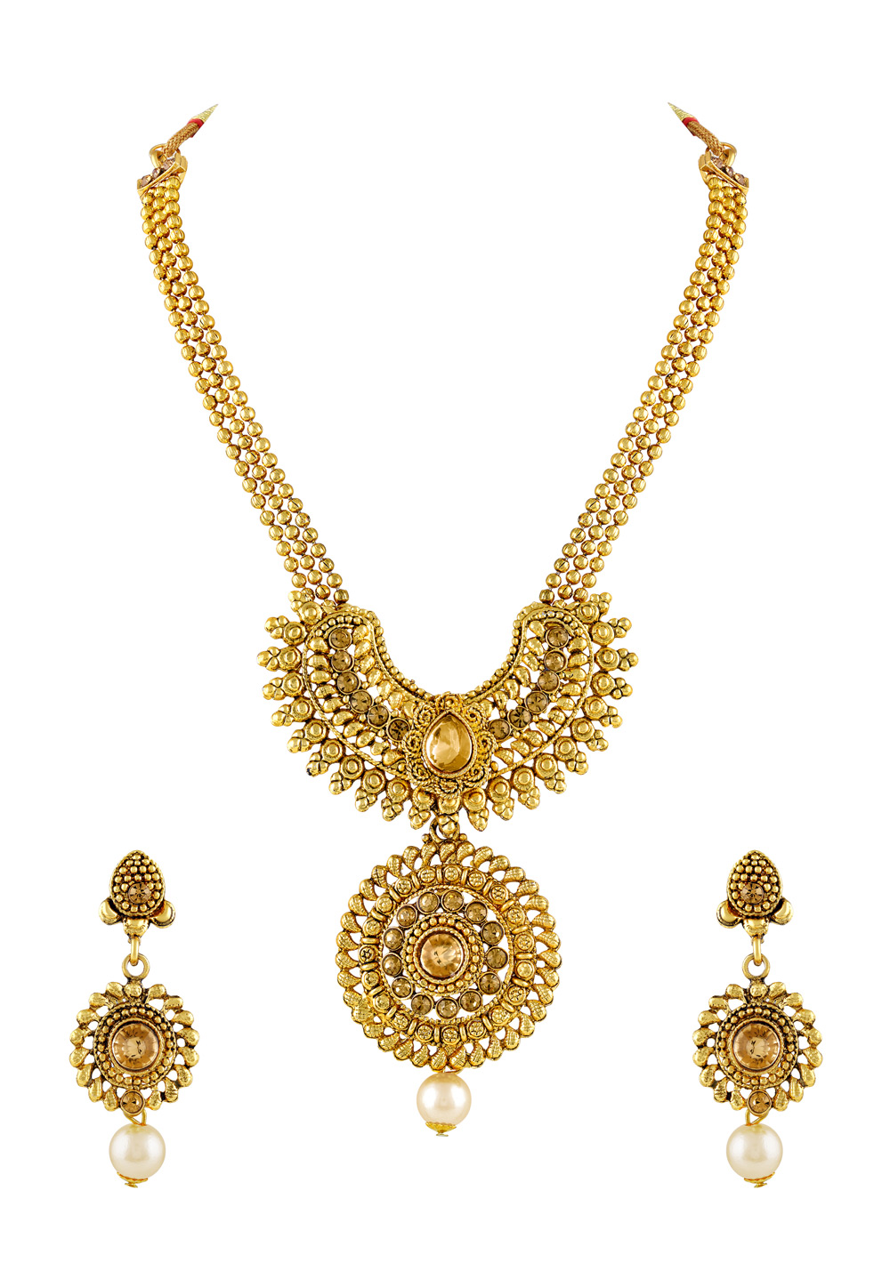 Golden Zinc Necklace Set With Earrings 191780