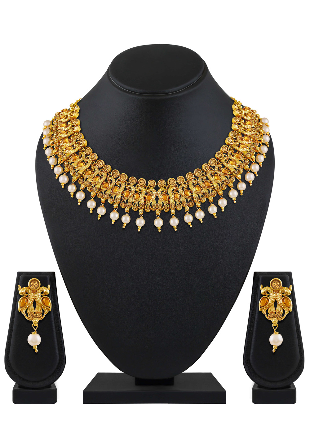 Golden Zinc Necklace Set With Earrings 199529