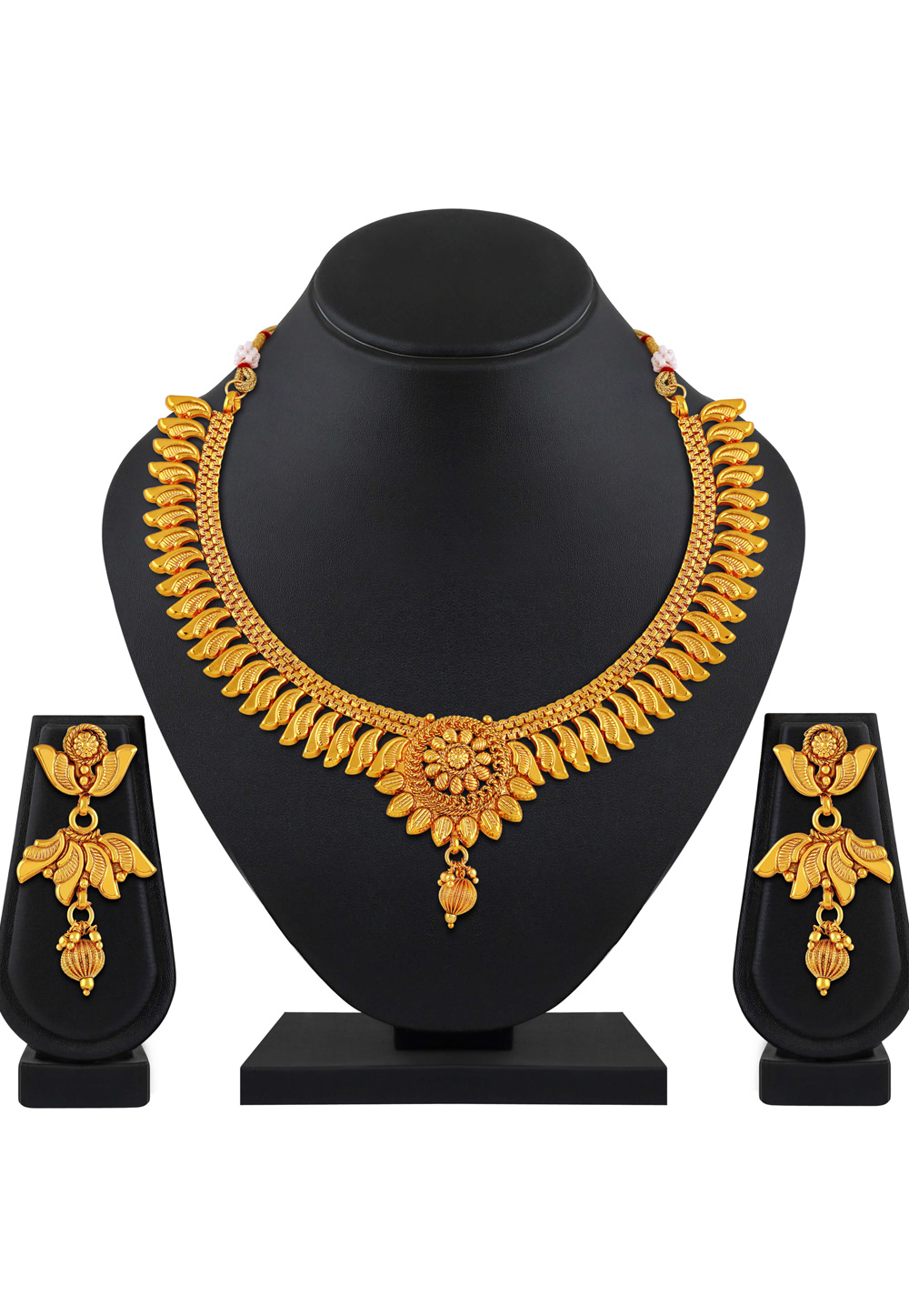 Golden Copper Necklace Set With Earrings 199538