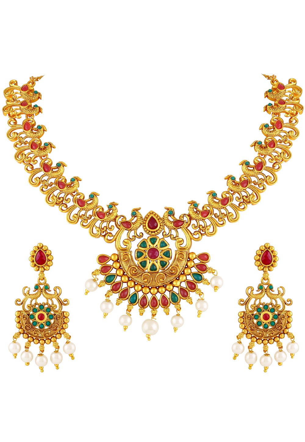 Golden Zinc Necklace Set With Earrings 191802