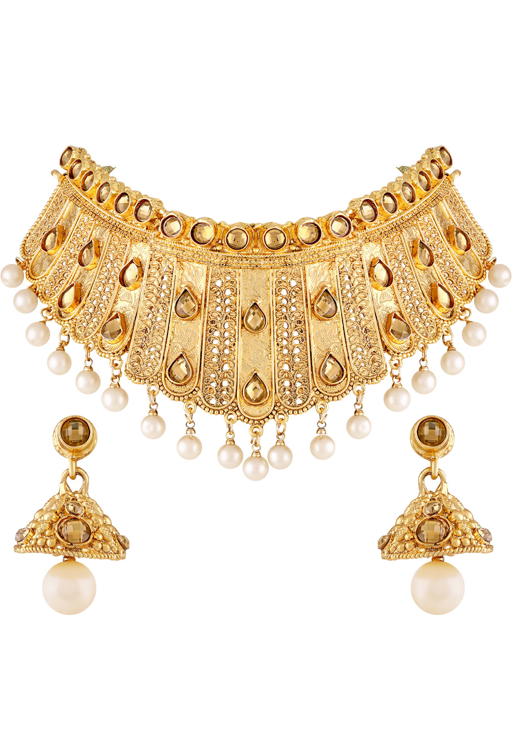 Golden Zinc Necklace Set With Earrings 191823
