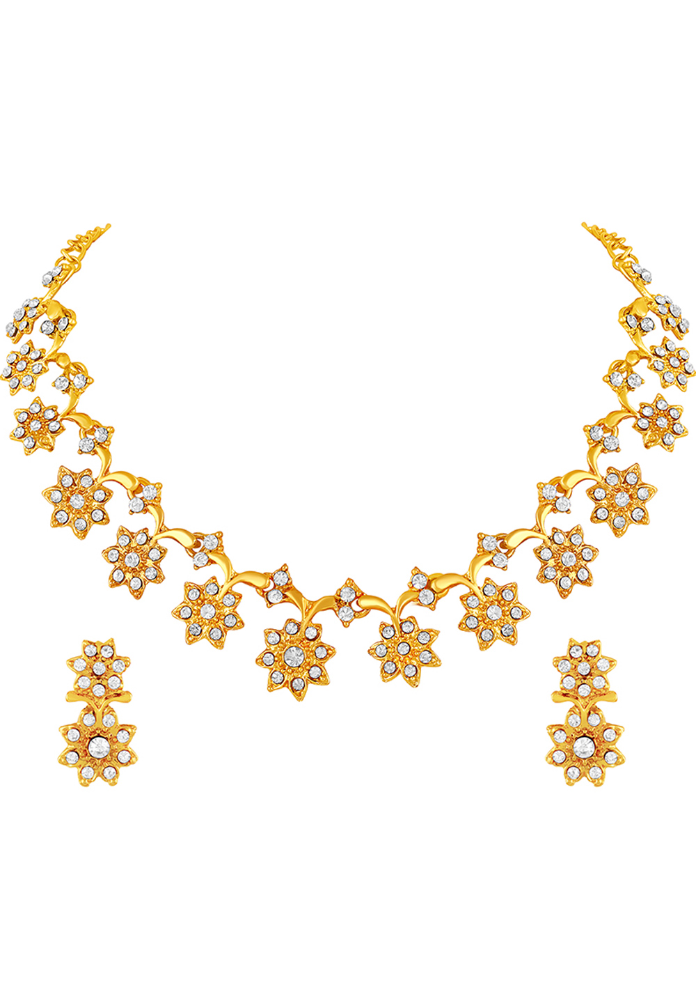 Golden Zinc Necklace Set With Earrings 191838