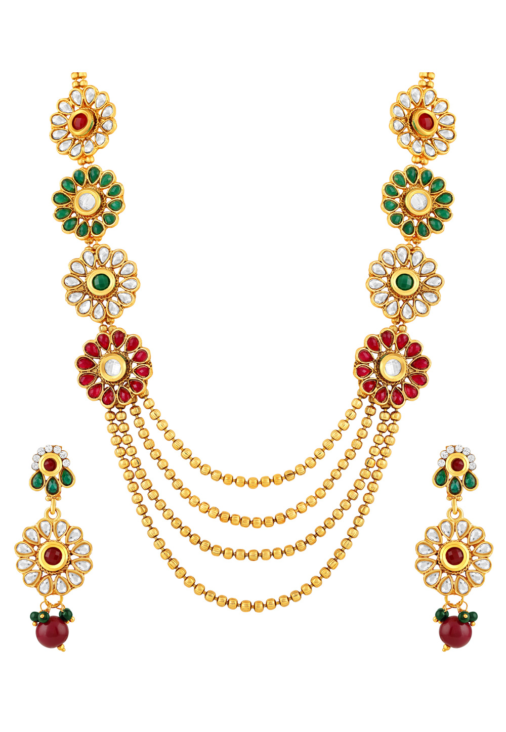 Green Zinc Necklace Set With Earrings 191845