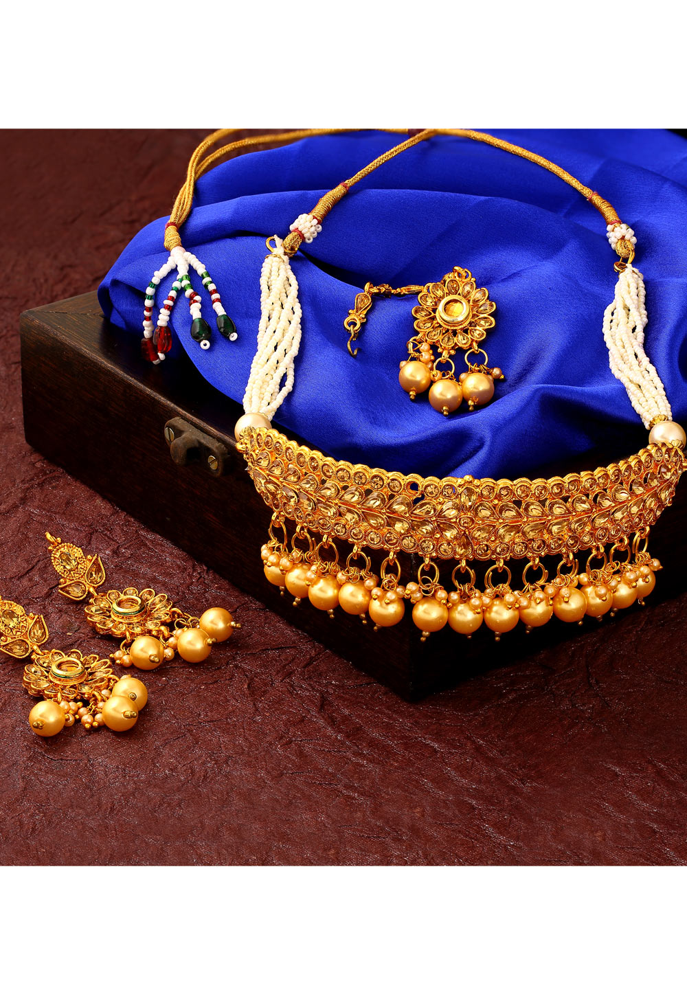 Golden Zinc Necklace Set With Earrings With Maang Tikka 191863