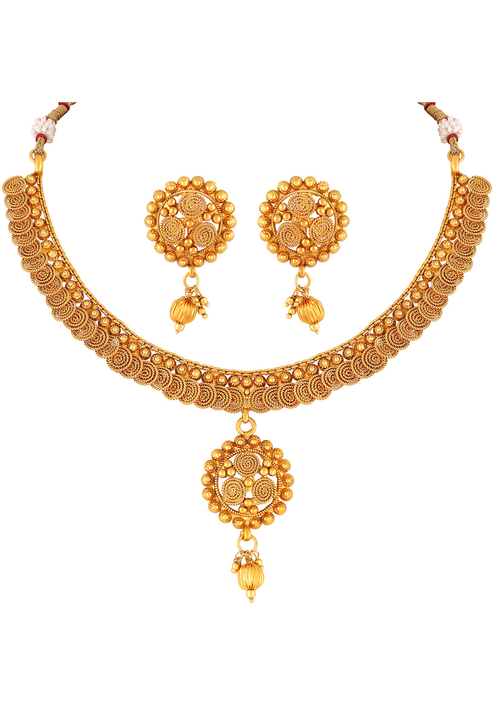 Golden Copper Necklace Set With Earrings 191869