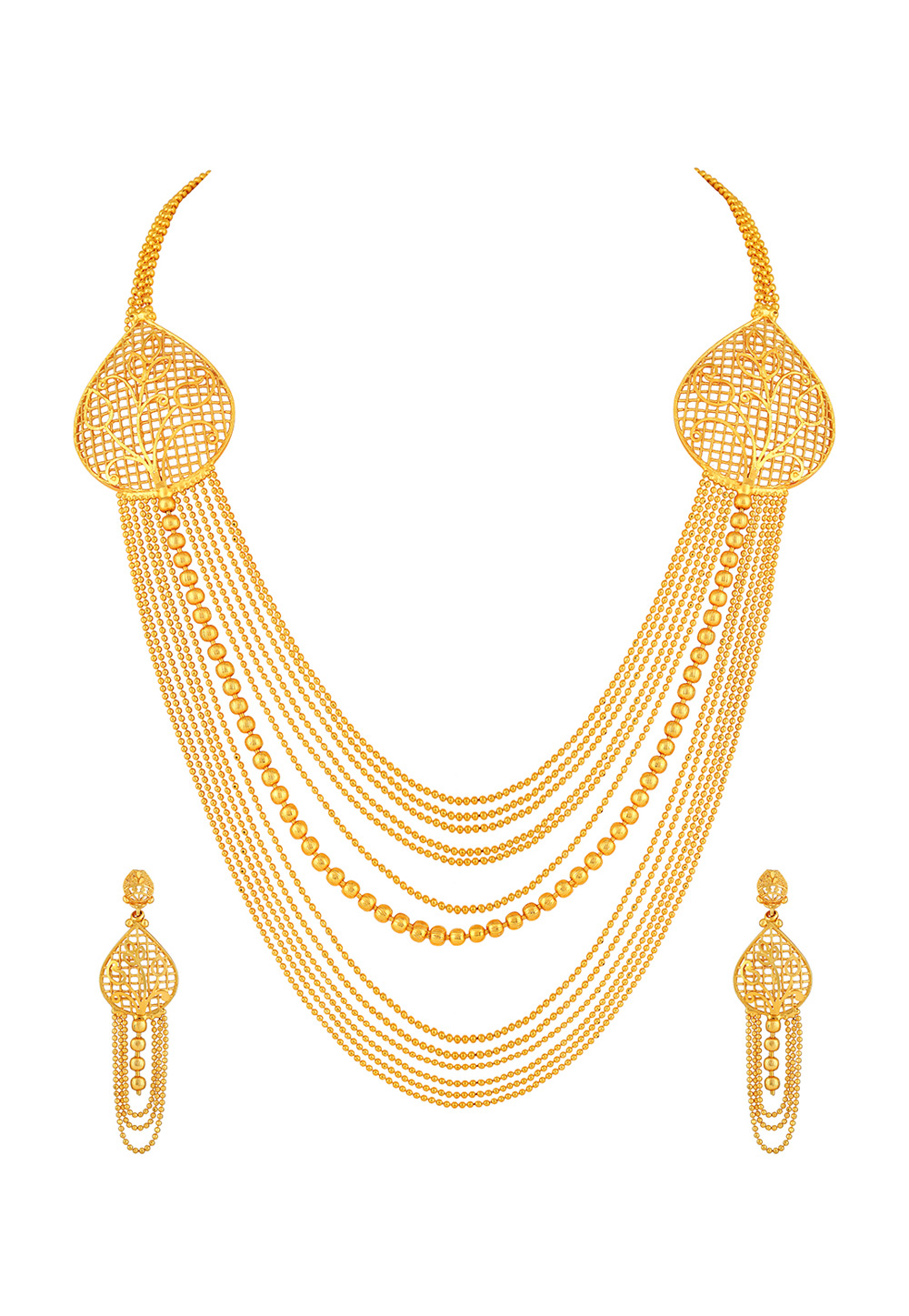Golden Brass Necklace Set With Earrings 191871