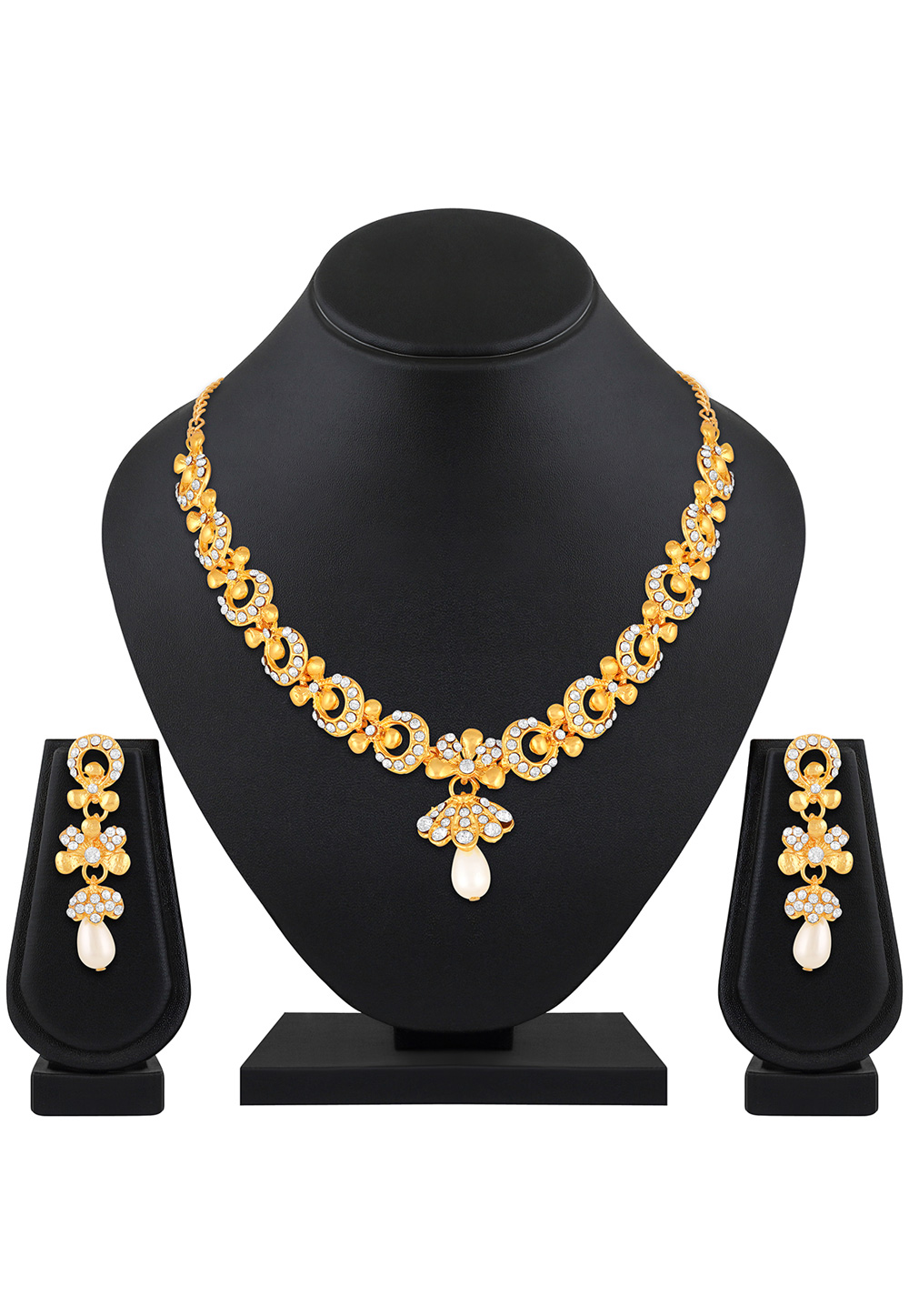 Golden Zinc Necklace Set With Earrings 199549