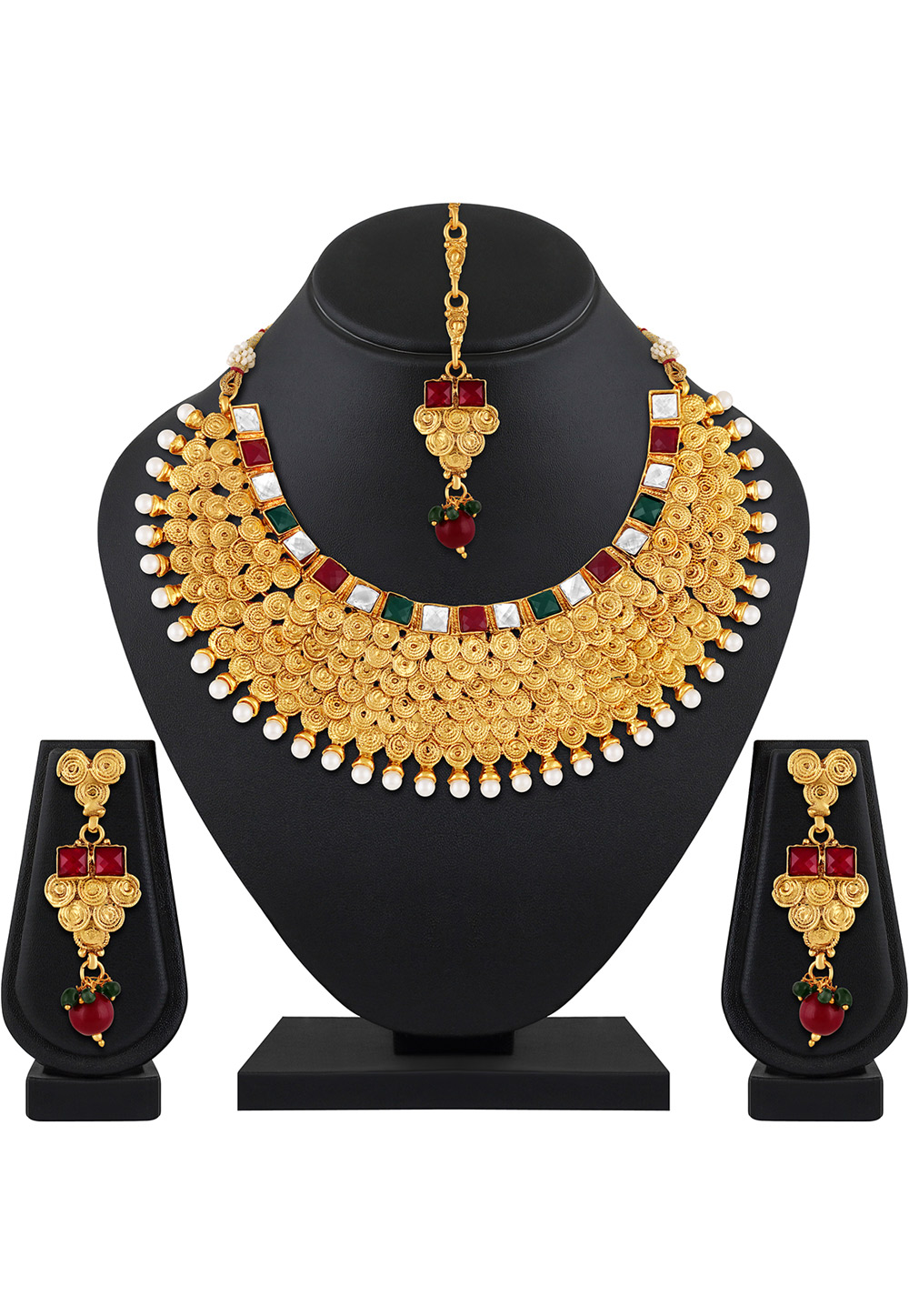 Maroon Zinc Necklace Set With Earrings and Maang Tikka 199550