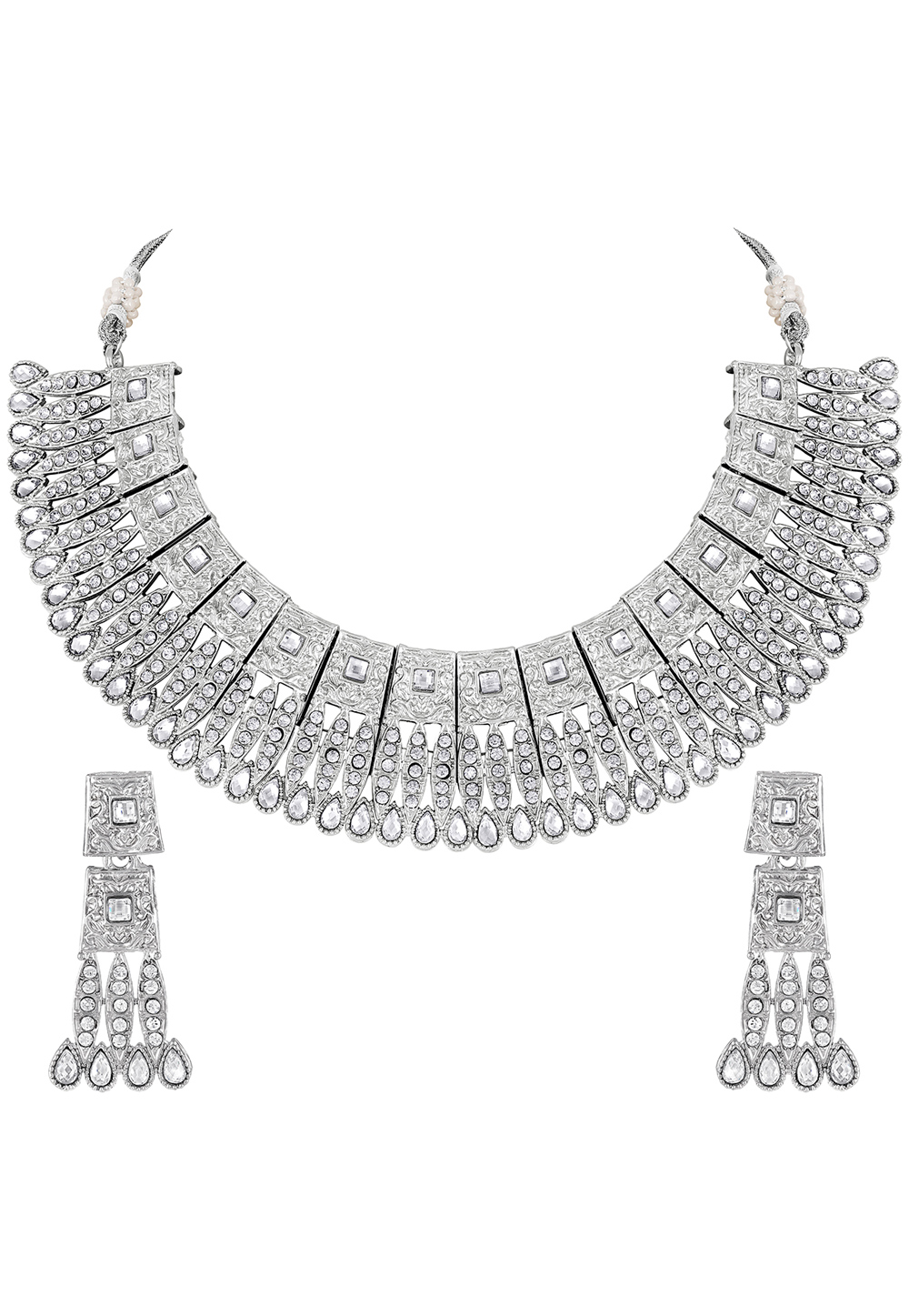 Silver Zinc Necklace Set With Earrings 191882
